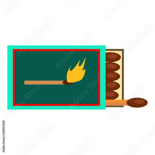 Igniting a flame with a single match from an open matchbox vector graphic