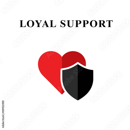 Shield loyal love unity safe support red black, logo design illustration