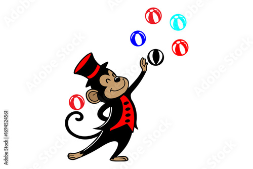 joker monkey playing with a balls silhouette