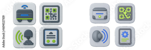 Collection of modern technology and smart device icons featuring connectivity, data, and automation concepts for digital applications and user interfaces