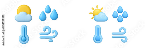 Essential weather forecast symbols for mobile application interface and climate prediction app design