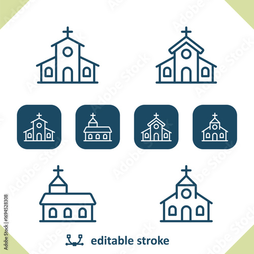 Church Icons. Monastery, Chapel, Building, Religion Icon