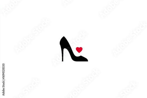 Black high heel shoe with a red heart.