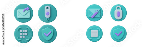 Modern 3D symbols for secure digital communication, data privacy, and online protection concepts