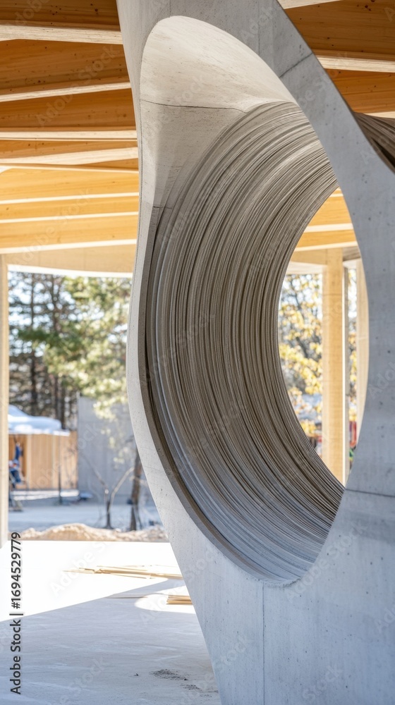 Obraz premium Architectural design featuring concrete details and wooden elements in modern structure