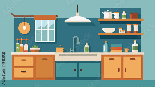A kitchen featuring a farmhouse sink open shelving and a butcher block countertop.