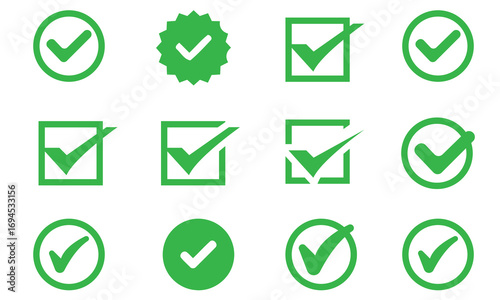 Check mark vector icon set. Simple green checkmark icon collection.