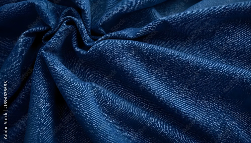 Fototapeta premium Dark blue fabric texture background. Draped denim or cotton textile with a detailed weave.