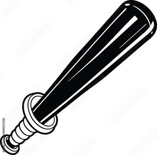 Baton Icon Vector Illustration with Grip Handle and Police Equipment Design Style