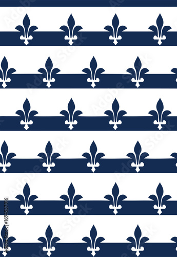 Royal Fleur-de-Lis Seamless Pattern on Striped Background