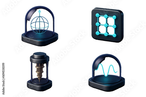 Abstract technology and science symbols for global network, data connection, and scientific research