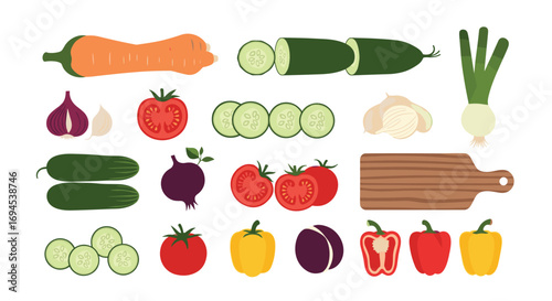 Collection of fresh vegetables and ingredients for healthy cooking and preparation