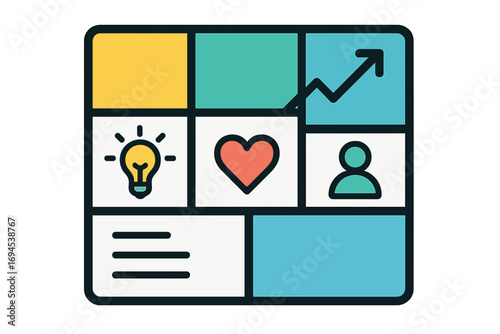 Colorful infographic elements with light bulb, heart, and user icon business modeling board