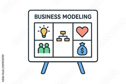 Business modeling board infographic with icons representing ideas and teamwork 