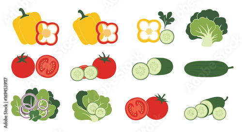 A colorful assortment of fresh garden vegetables and salad ingredients