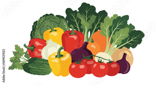 A vibrant assortment of fresh healthy vegetables and produce for healthy eating
