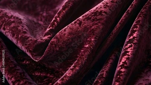 Luxury crushed velvet fabric texture in deep red. Elegant velour textile for a rich background.
