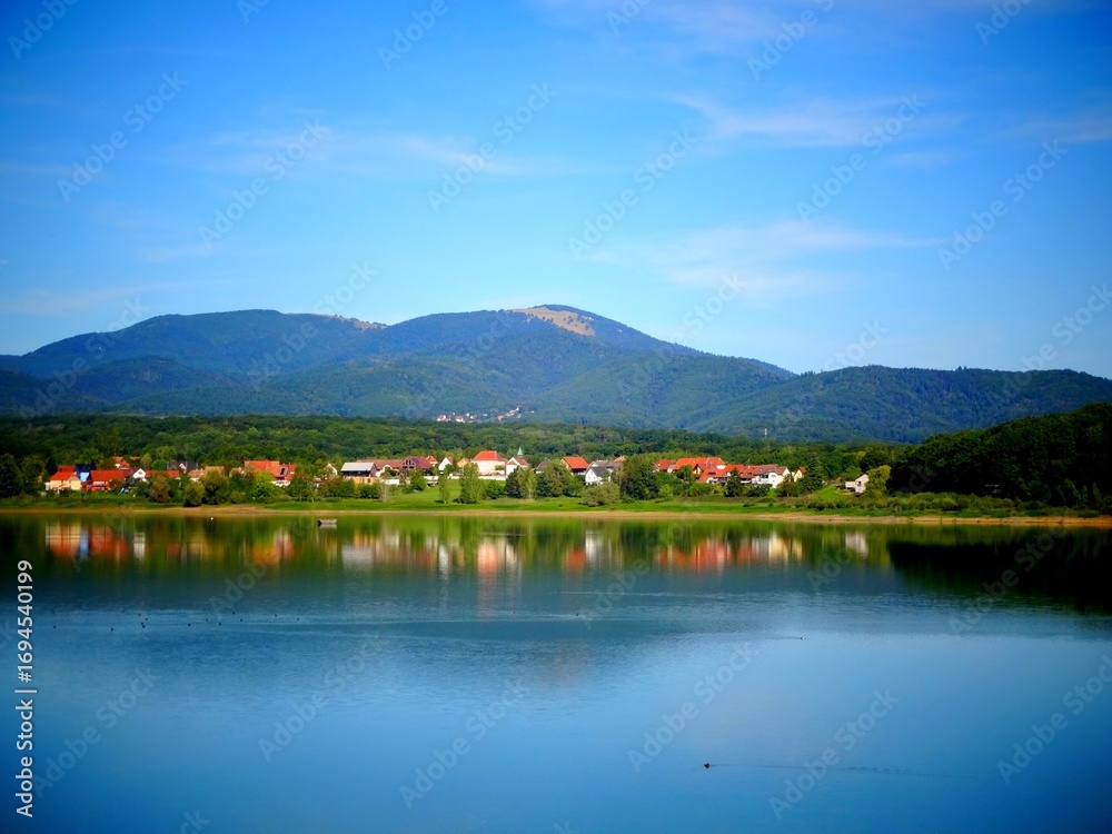Naklejka premium Europe, France, Alsace, Michelbach dam and lake in the Haut Rhin