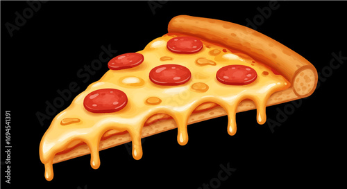 Realistic emoji of a slice of pizza with melted cheese and pepperoni