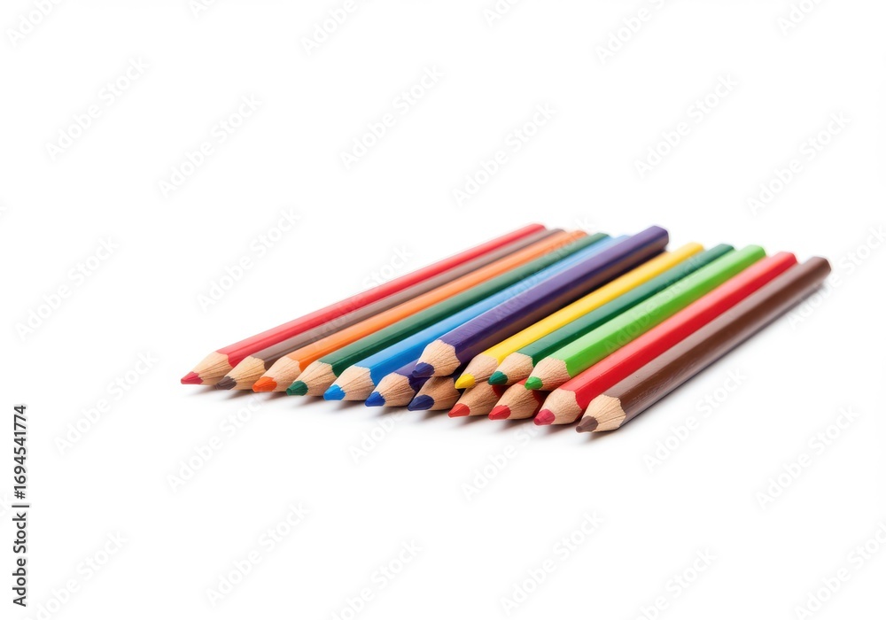 Fototapeta premium A collection of colorful pencils arranged in a diagonal line against a plain white background.