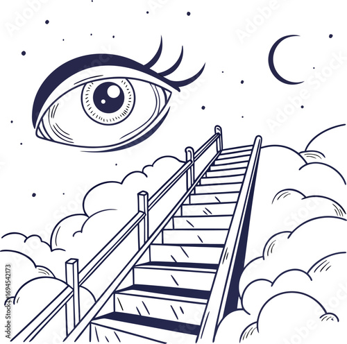 Abstract vector illustration of an eye with a success ladder as a metaphor for progress, achievement, and business success