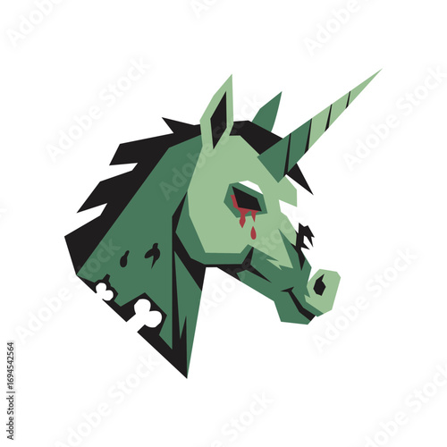 Vector art of green zombie unicorn head on white background
