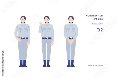ガッツポーズでやる気を示す女性 運送業、建築業で働く作業員のイラスト