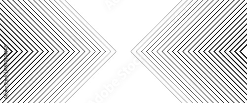 Black halftone arrow background. Repeated fading triangle gradation pattern. Arrows pointing in center direction backdrop. Vector thin to thick speed line concept texture for poster, cover, banner