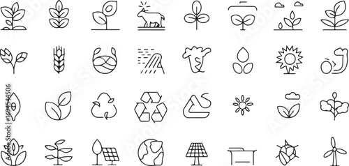 Eco Farm & Green Agriculture Line Icons – 40 Thin Outline Vector Symbols