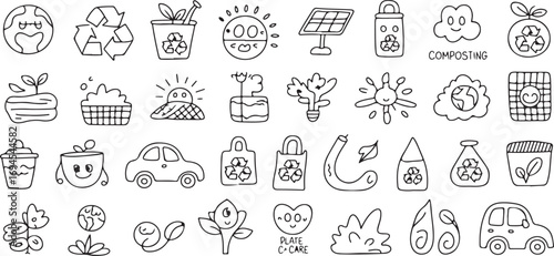 Eco Lifestyle Doodle Collection – 40 Hand-Drawn Sustainable Icons