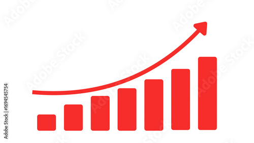 Rising red bar graph with upward arrow illustrating financial growth and positive trend transparent background