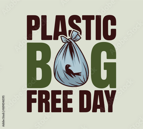 Plastic Bag Free Day with Tree and Bird Design