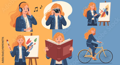 Hobbies Collage Active Leisure with Flat Vector Illustrations