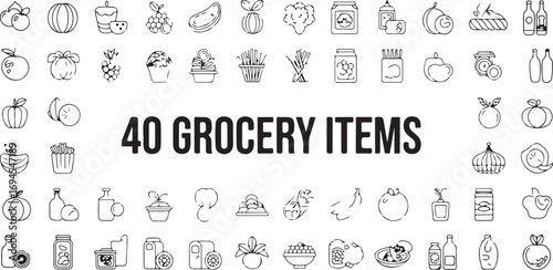 Grocery Food Categories Line Icons – 40 Thin Outline Food & Product Symbols
