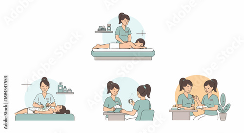 Flat vector set spa treatments and beauty services