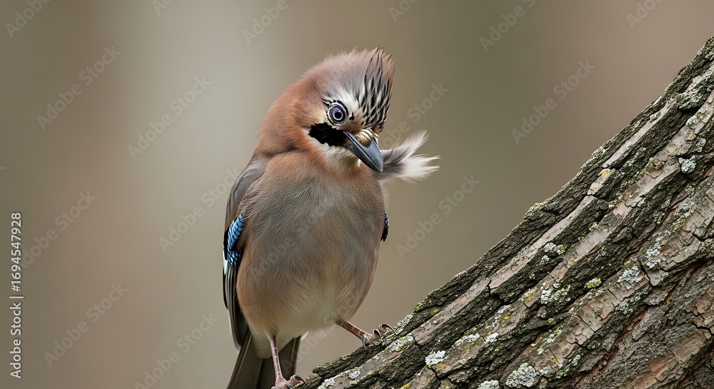 Obraz premium Eurasian Jay Bird on Branch.