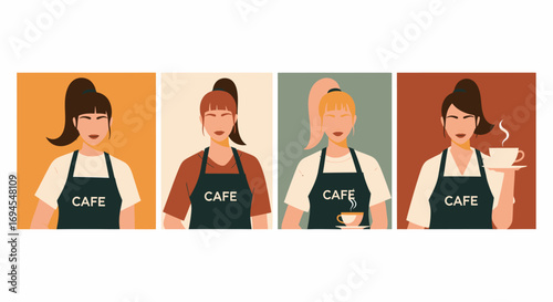 Vector illustration of cafe workers serving hot coffee drinks