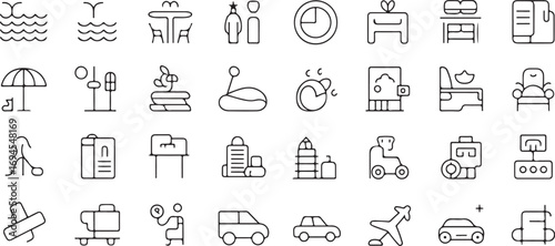 Hotel Amenities & Services Line Icon Collection – Comfort and Leisure Symbols