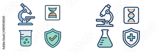 Science and Medical Research Concepts Featuring DNA Microscope Beaker and Shield for Health and Safety Applications