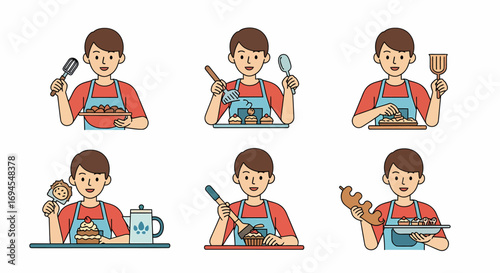 Flat vector illustration of a chef preparing food in kitchen