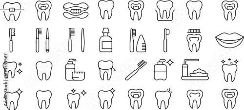 Medical Dental Treatment Line Icons – 40 Vector Thin Stroke Illustrations