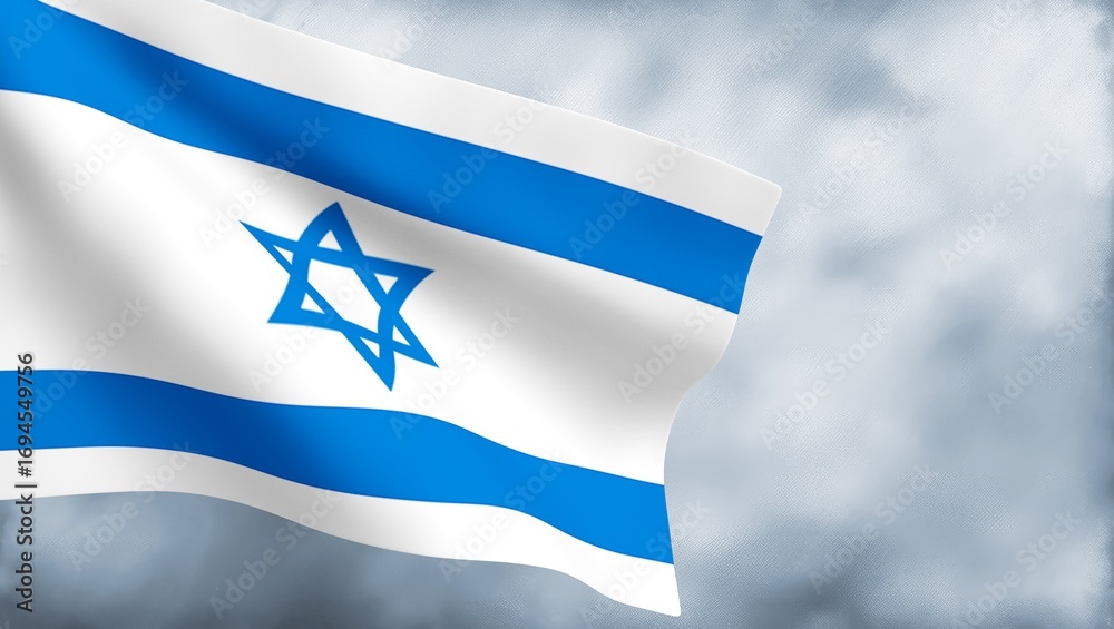 Obraz premium Israeli flag blue and white blowing in the wind