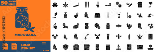 Marijuana Solid Icon Set.
