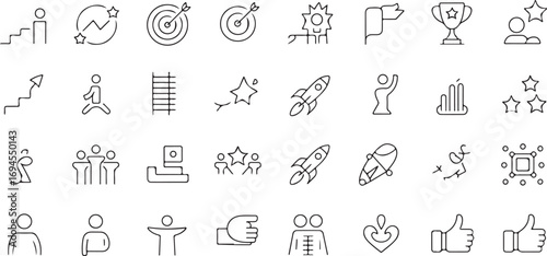 Minimal Linear Motivation Symbols Ambition & Goal Setting Vector Icons –