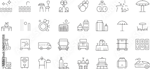 Minimal Linear Resort Amenities Hospitality & Travel Services Vector Icons –