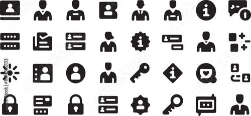 Profile & Access Control Solid Icons – 40 Black Vector User Account Pictograms