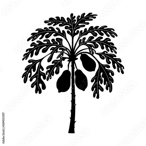 Exotic papaya tree silhouette with ripe fruit perfect for tropical themes and healthy lifestyle designs