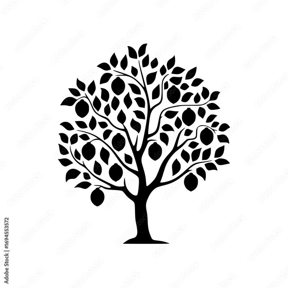 Obraz premium Vibrant lemon tree illustration with ripe fruit and lush leaves,l perfect for organic branding and natural themes.