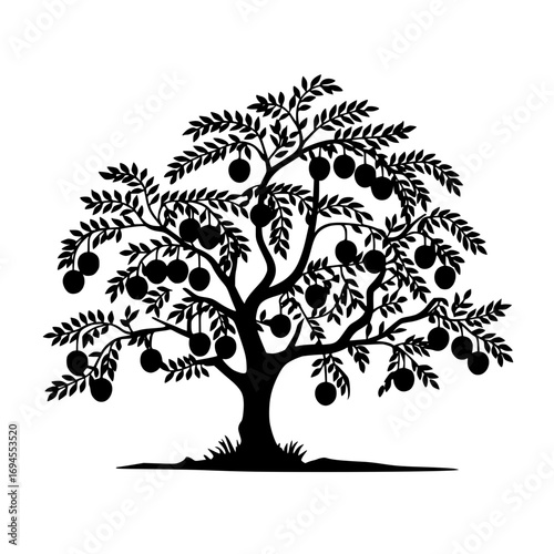 Abundant fruit tree silhouette showcasing nature's bounty and organic growth,perfect for branding