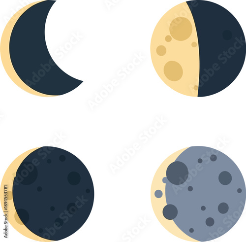 Celestial moon phases collection showing lunar cycle progression astronomical knowledge vector